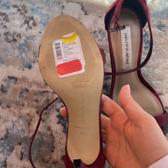 Saks Fifth Avenue Burgundy Satin Strappy Heels - Picture 3 of 5